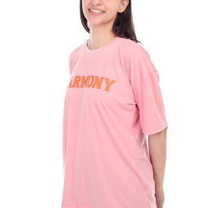 Women's HARMONY Printed Round Neck Half Sleeve Cotton Blend Over-sized T-Shirt