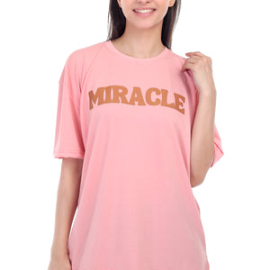 Women's Miracle Printed Round Neck Half Sleeve Cotton Blend Over-sized T-Shirt