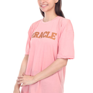 Women's Miracle Printed Round Neck Half Sleeve Cotton Blend Over-sized T-Shirt