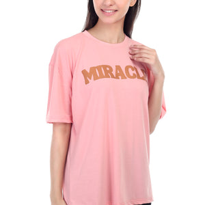 Women's Miracle Printed Round Neck Half Sleeve Cotton Blend Over-sized T-Shirt