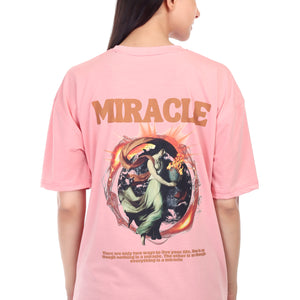 Women's Miracle Printed Round Neck Half Sleeve Cotton Blend Over-sized T-Shirt