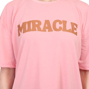 Women's Miracle Printed Round Neck Half Sleeve Cotton Blend Over-sized T-Shirt