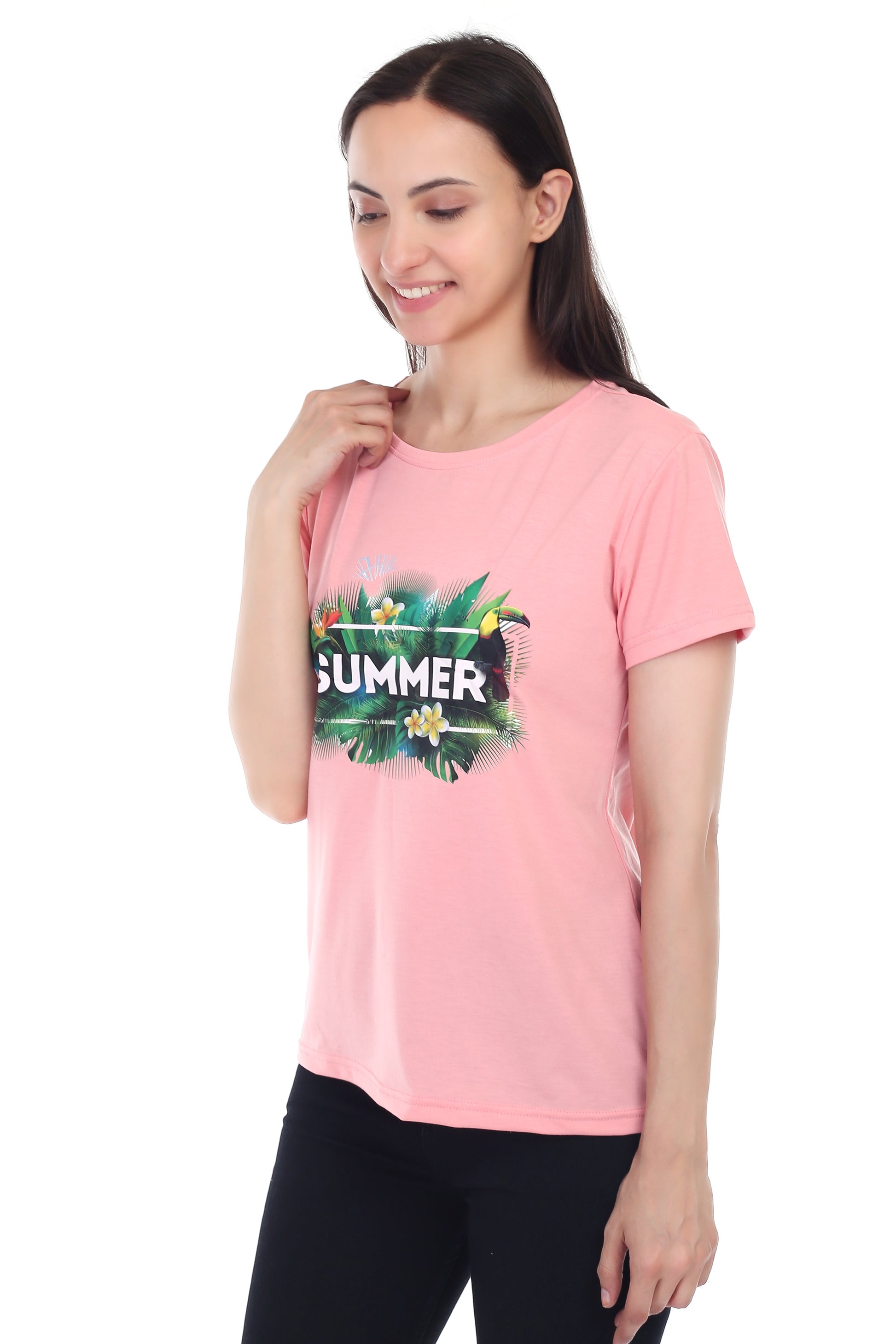 Women's Forest Theme Summer Printed Round Neck Half Sleeve Cotton Blend Regular Fit T-Shirt