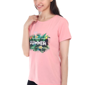 Women's Forest Theme Summer Printed Round Neck Half Sleeve Cotton Blend Regular Fit T-Shirt