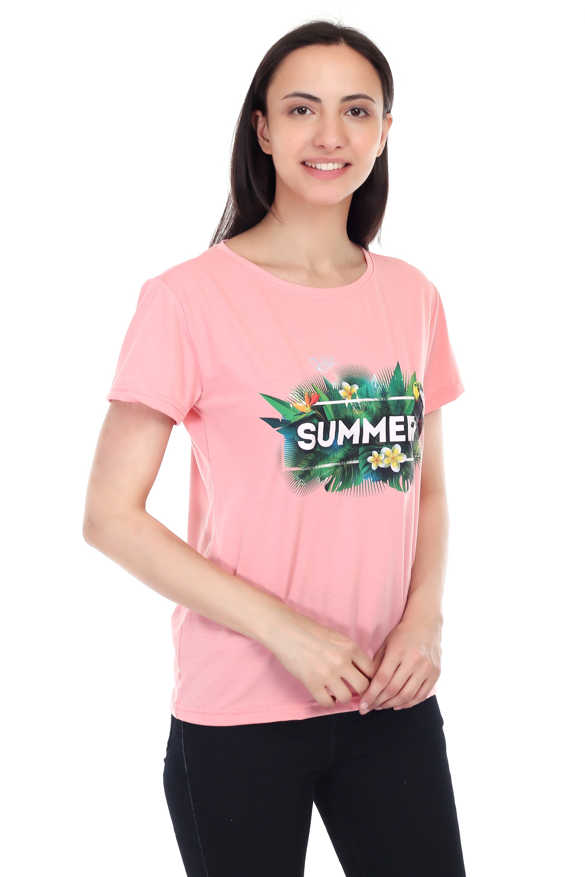 Women's Forest Theme Summer Printed Round Neck Half Sleeve Cotton Blend Regular Fit T-Shirt