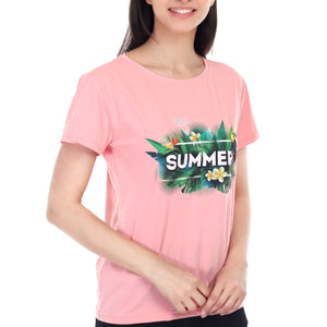 Women's Forest Theme Summer Printed Round Neck Half Sleeve Cotton Blend Regular Fit T-Shirt