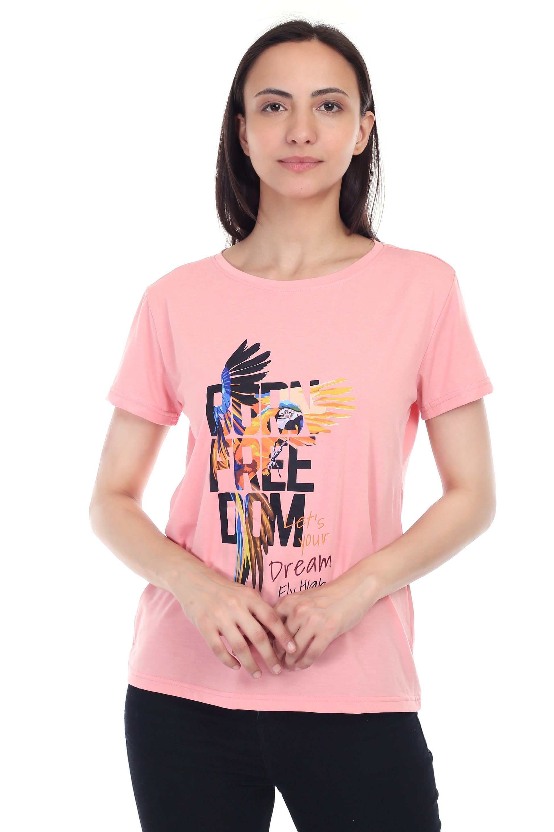 Women's Born Freedom Printed Round Neck Half Sleeve Cotton Blend Regular Fit T-Shirt