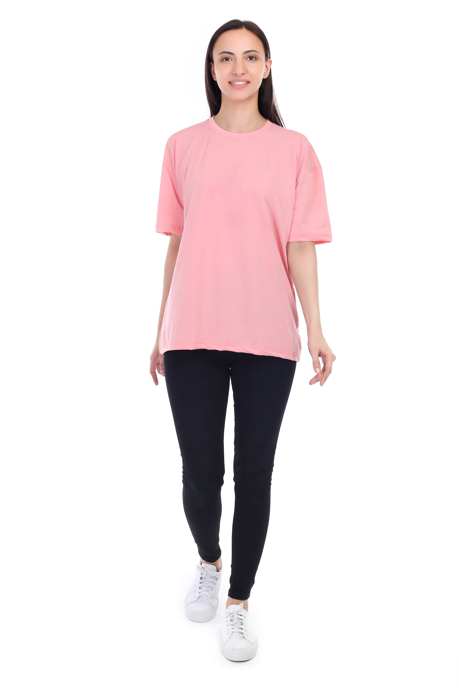 Women's Plain Over-sized Round Neck Half Sleeve T-Shirt