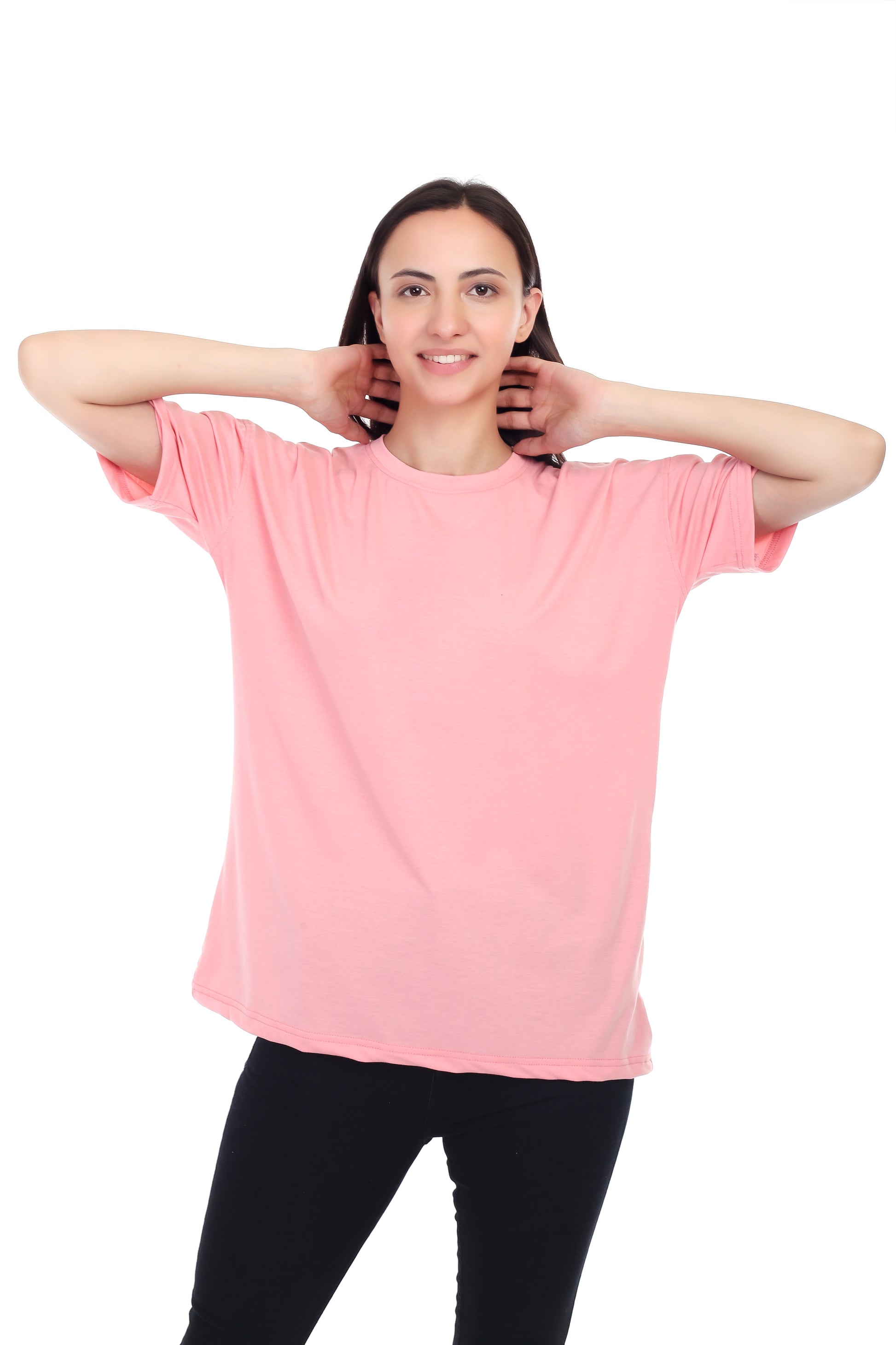 Women's Plain Over-sized Round Neck Half Sleeve T-Shirt