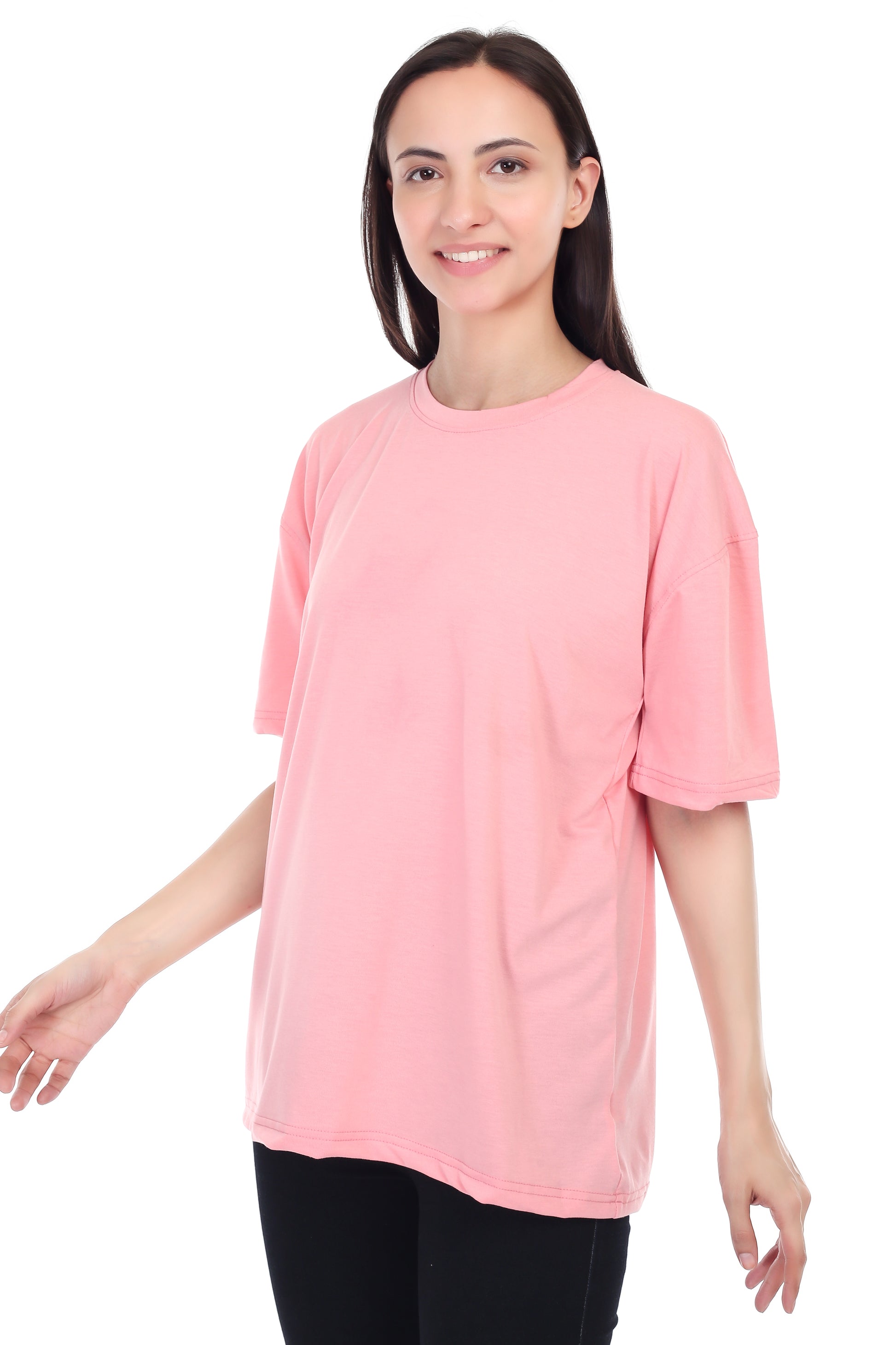 Women's Plain Over-sized Round Neck Half Sleeve T-Shirt