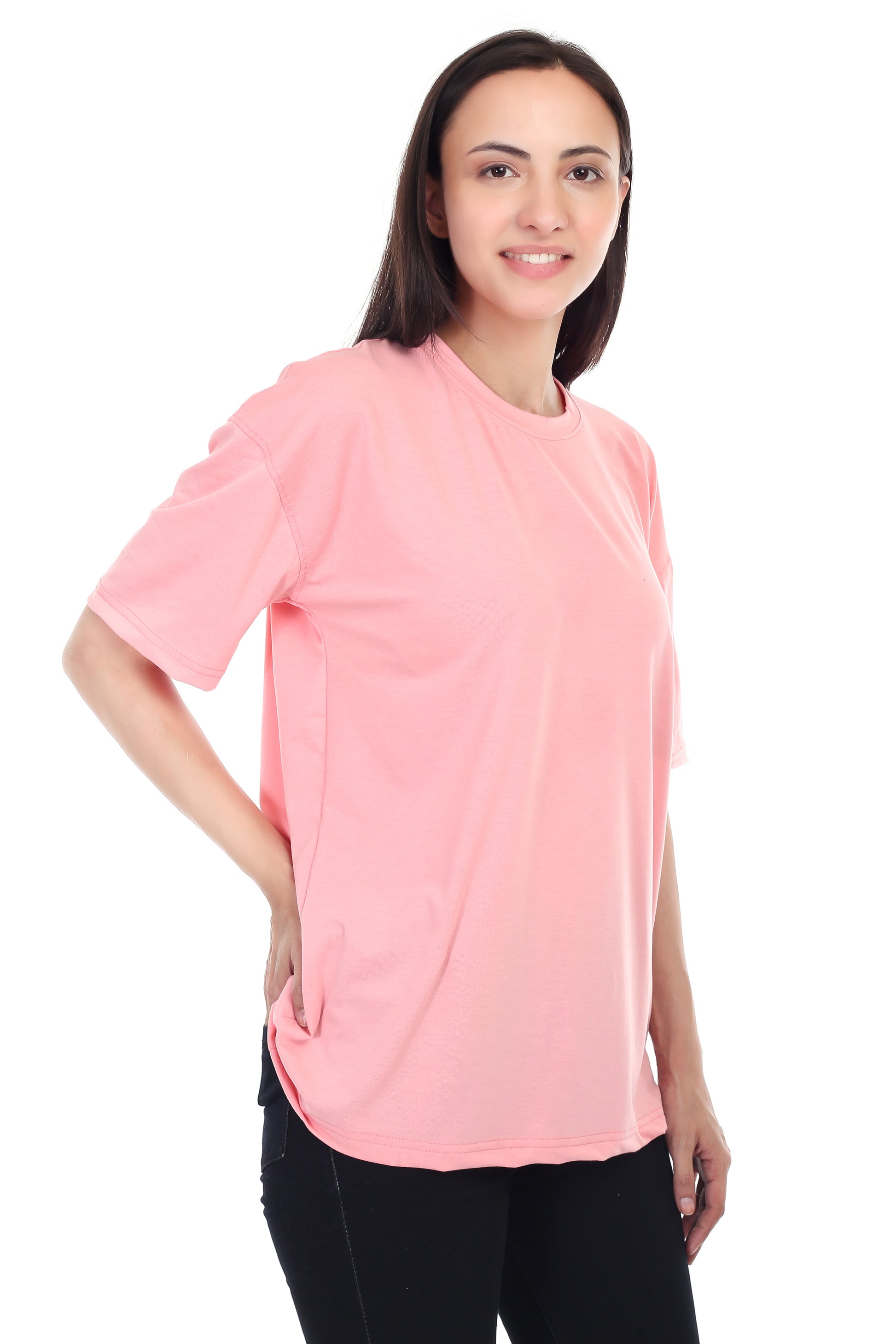 Women's Plain Over-sized Round Neck Half Sleeve T-Shirt