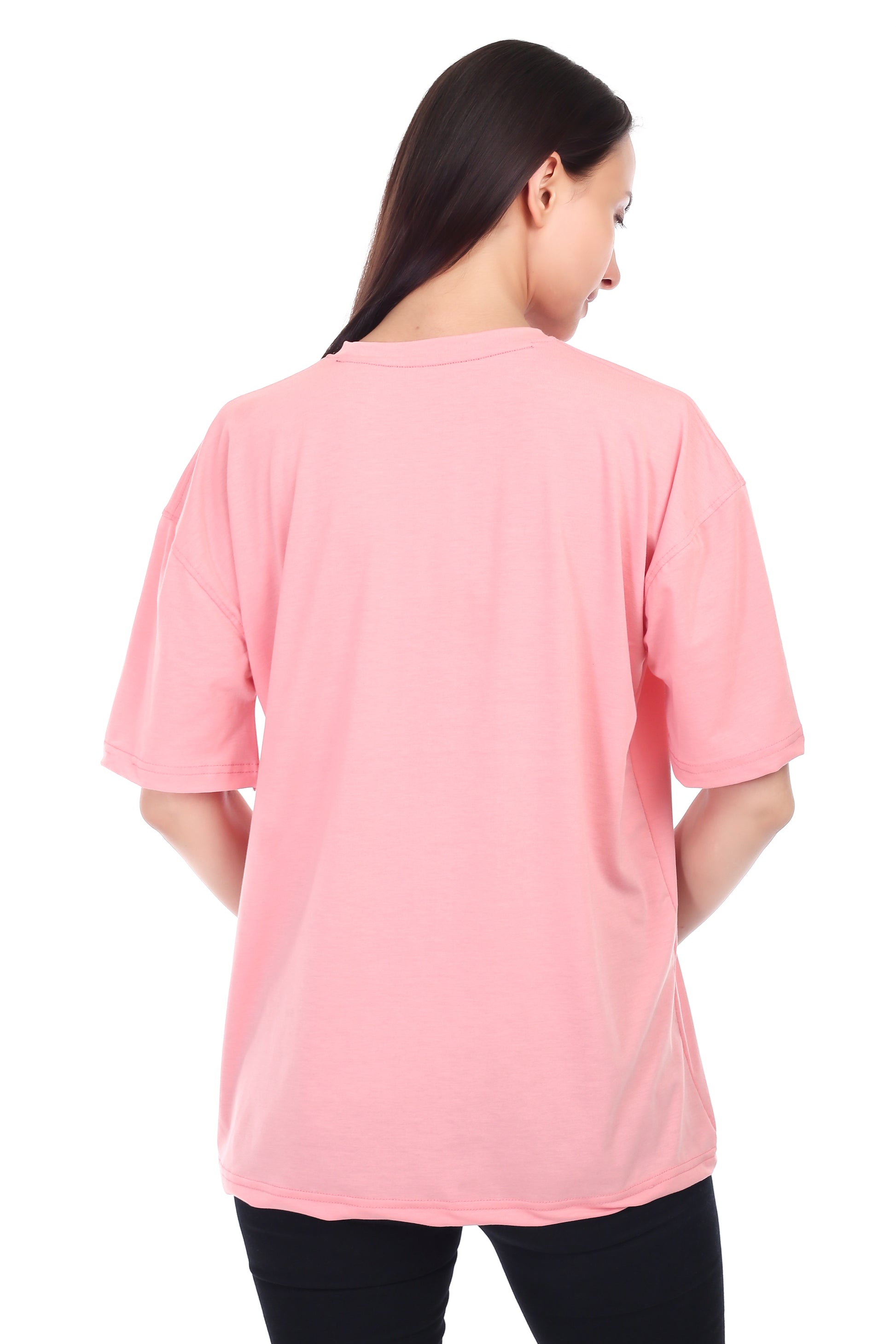 Women's Plain Over-sized Round Neck Half Sleeve T-Shirt