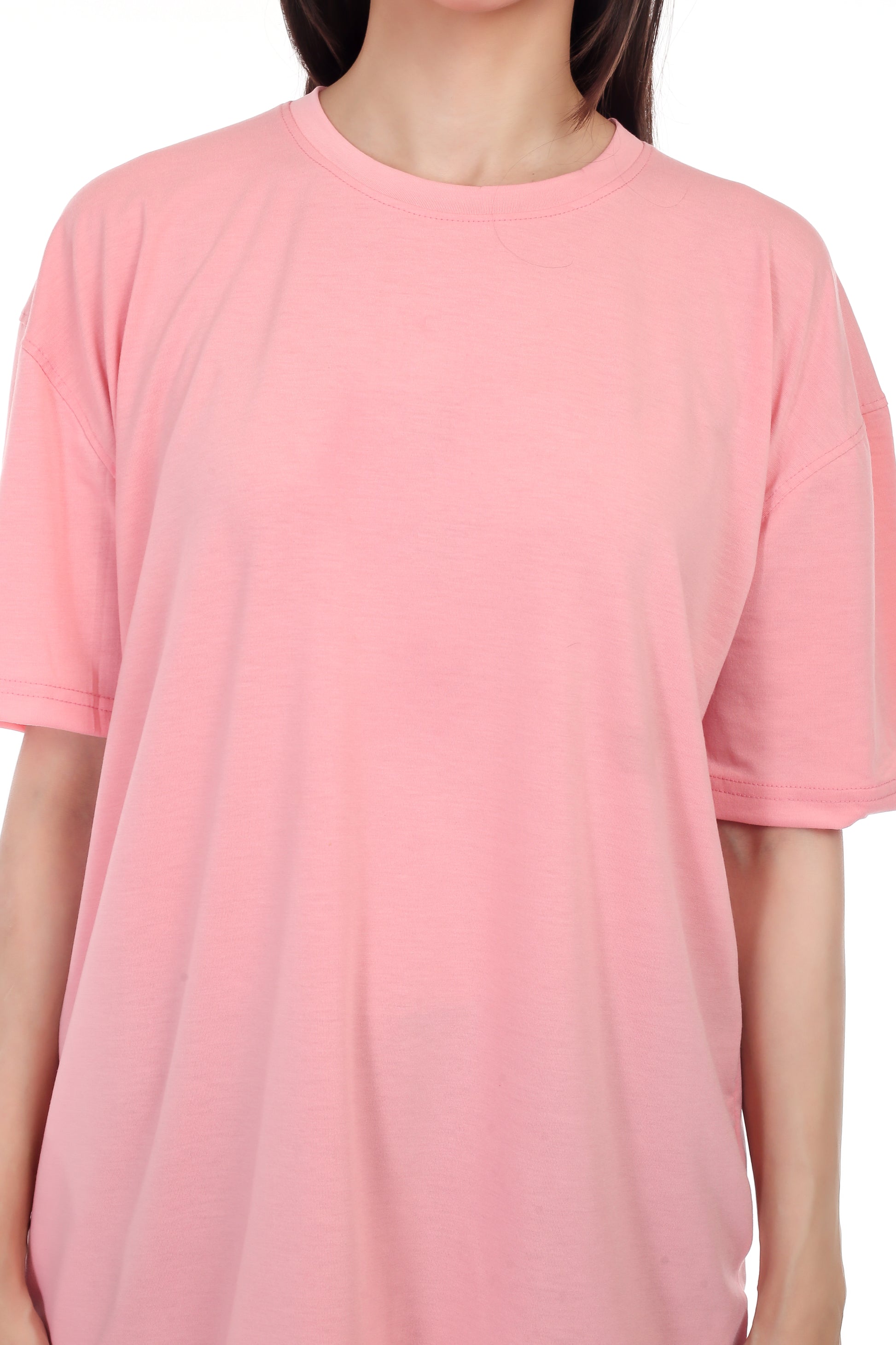 Women's Plain Over-sized Round Neck Half Sleeve T-Shirt