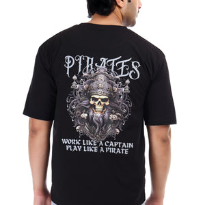 Men's Pirates Printed Oversized Round Neck T-shirt