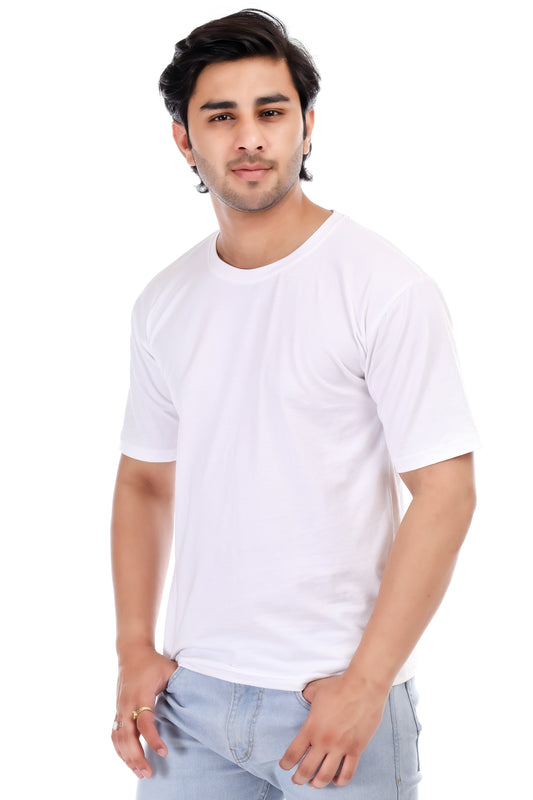 Men's Plain Regular Fit Round Neck 100% Cotton Lycra T-shirt