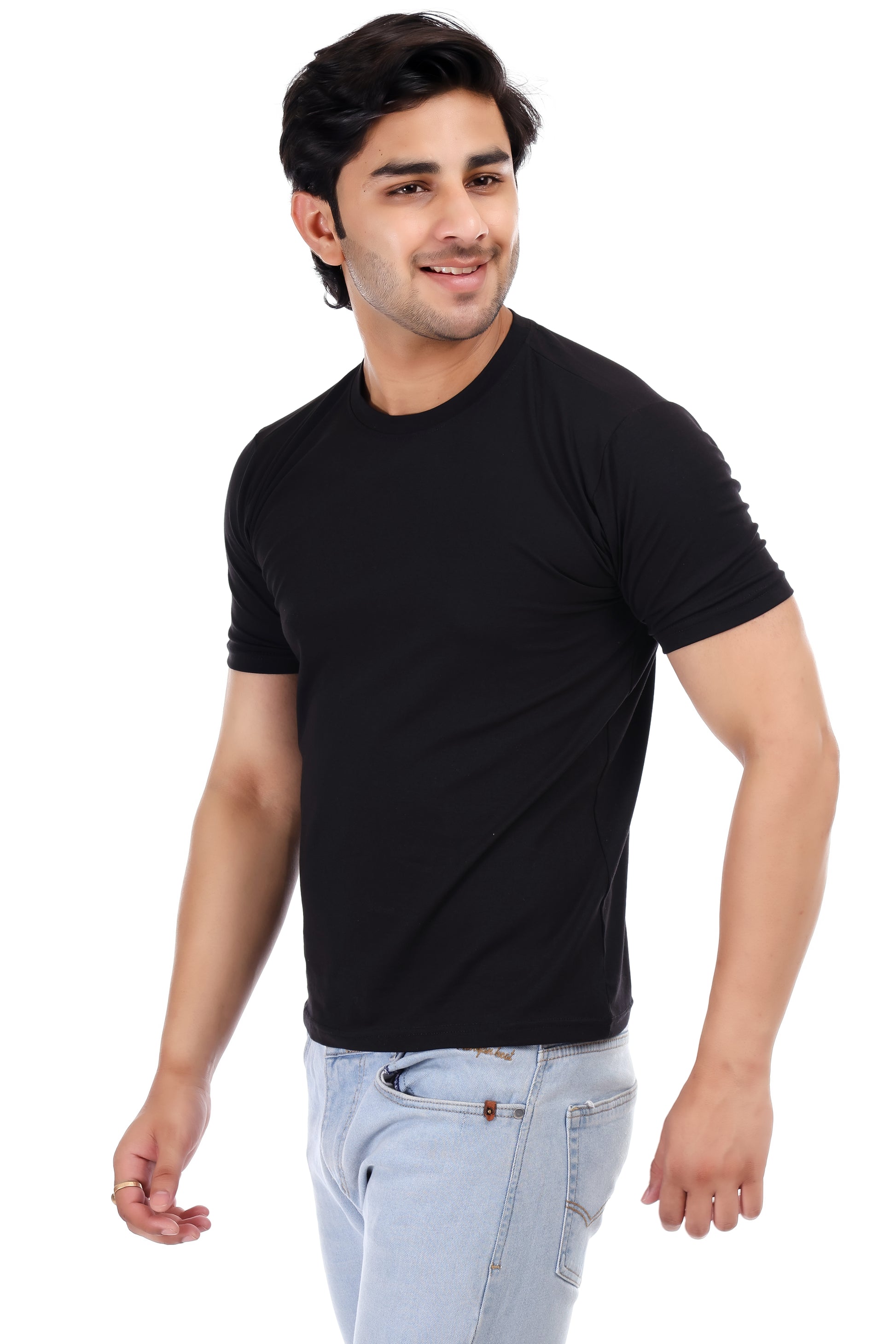 Men's Plain Regular Fit Round Neck 100% Cotton Lycra T-shirt