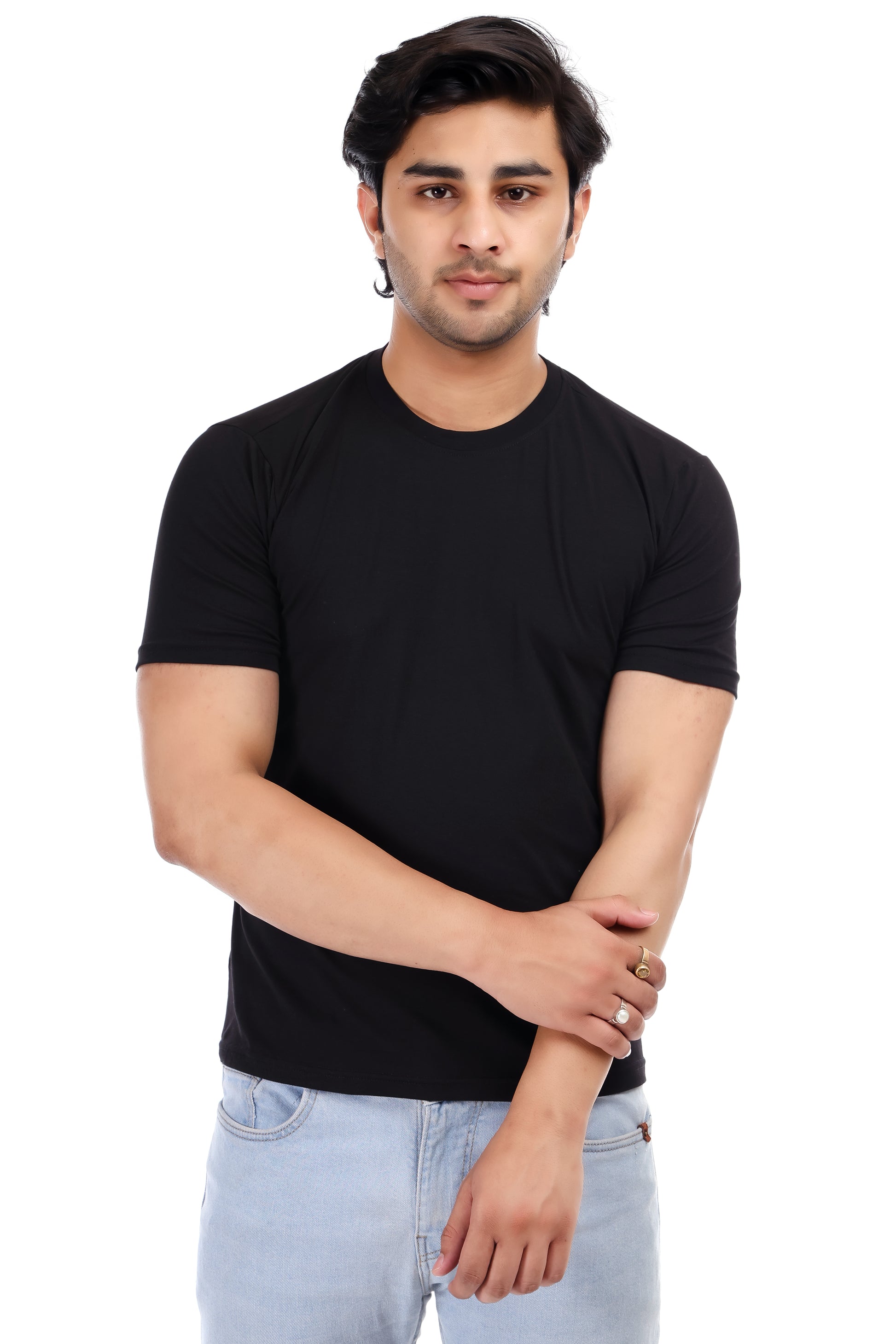 Men's Plain Regular Fit Round Neck 100% Cotton Lycra T-shirt