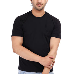 Men's Plain Regular Fit Round Neck 100% Cotton Lycra T-shirt