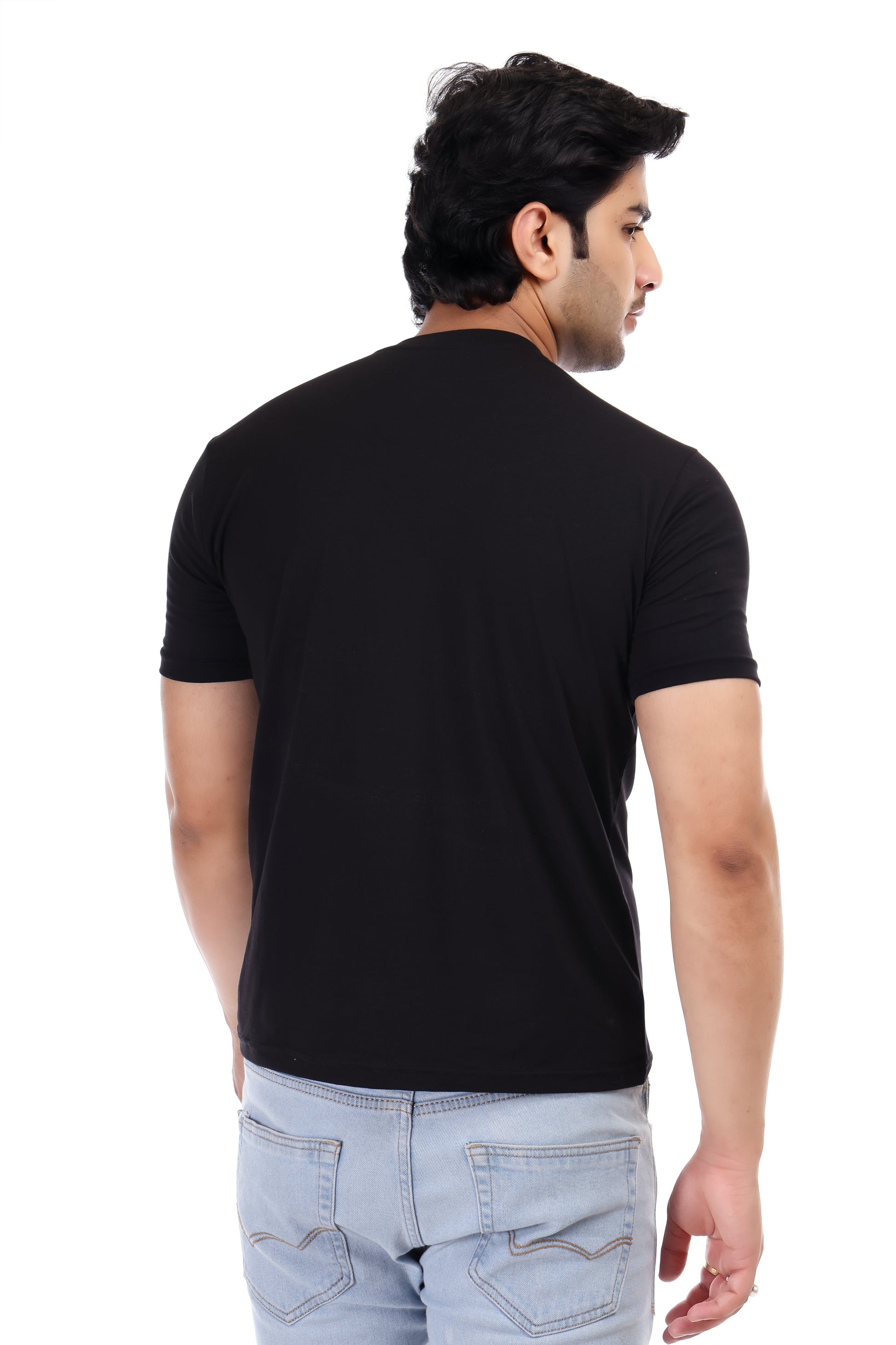 Men's Plain Regular Fit Round Neck 100% Cotton Lycra T-shirt