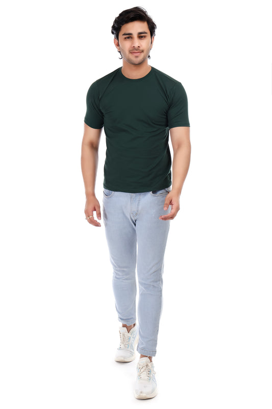 Men's Plain Regular Fit Round Neck 100% Cotton Lycra T-shirt