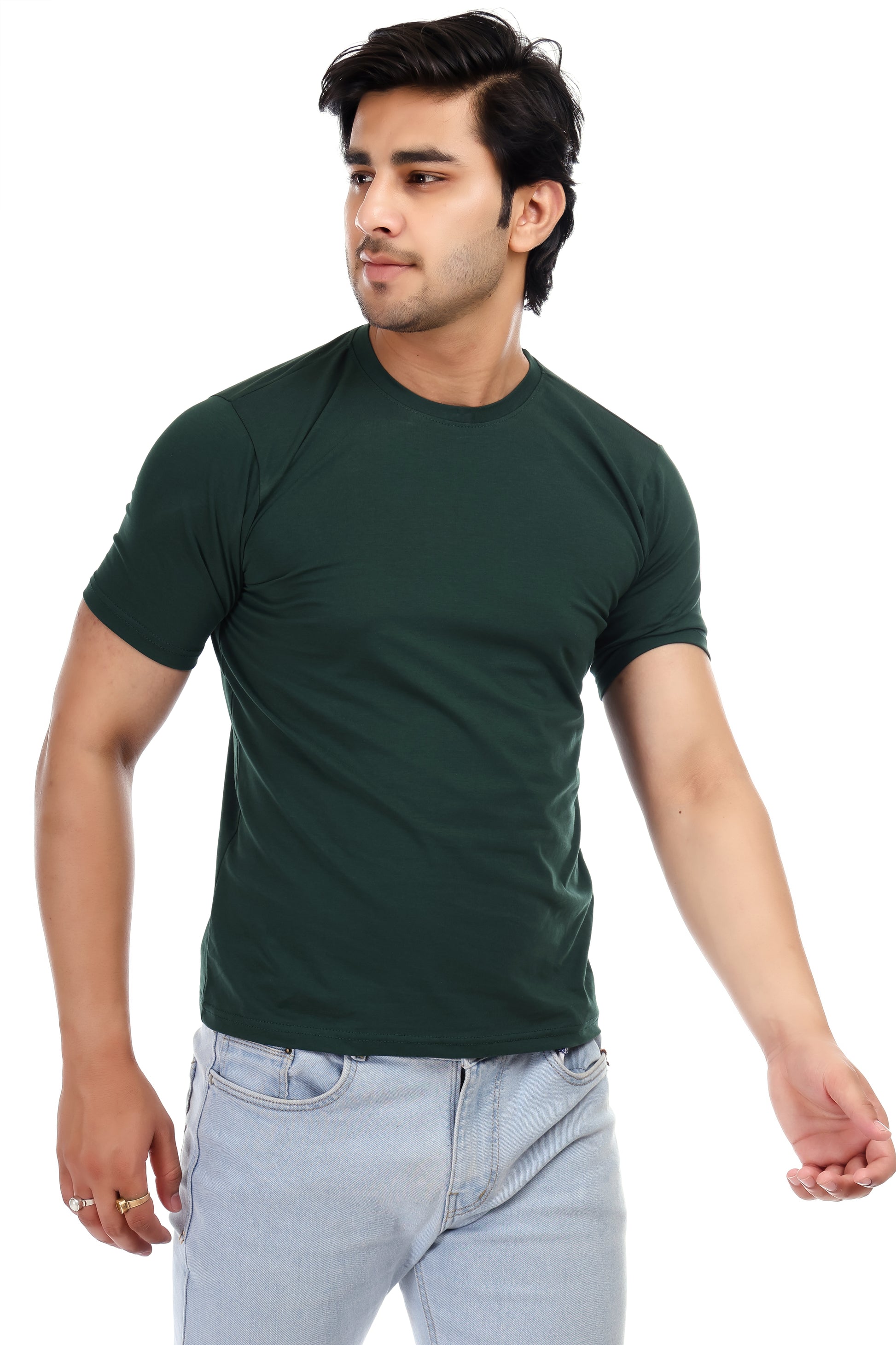 Men's Plain Regular Fit Round Neck 100% Cotton Lycra T-shirt