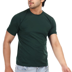 Men's Plain Regular Fit Round Neck 100% Cotton Lycra T-shirt