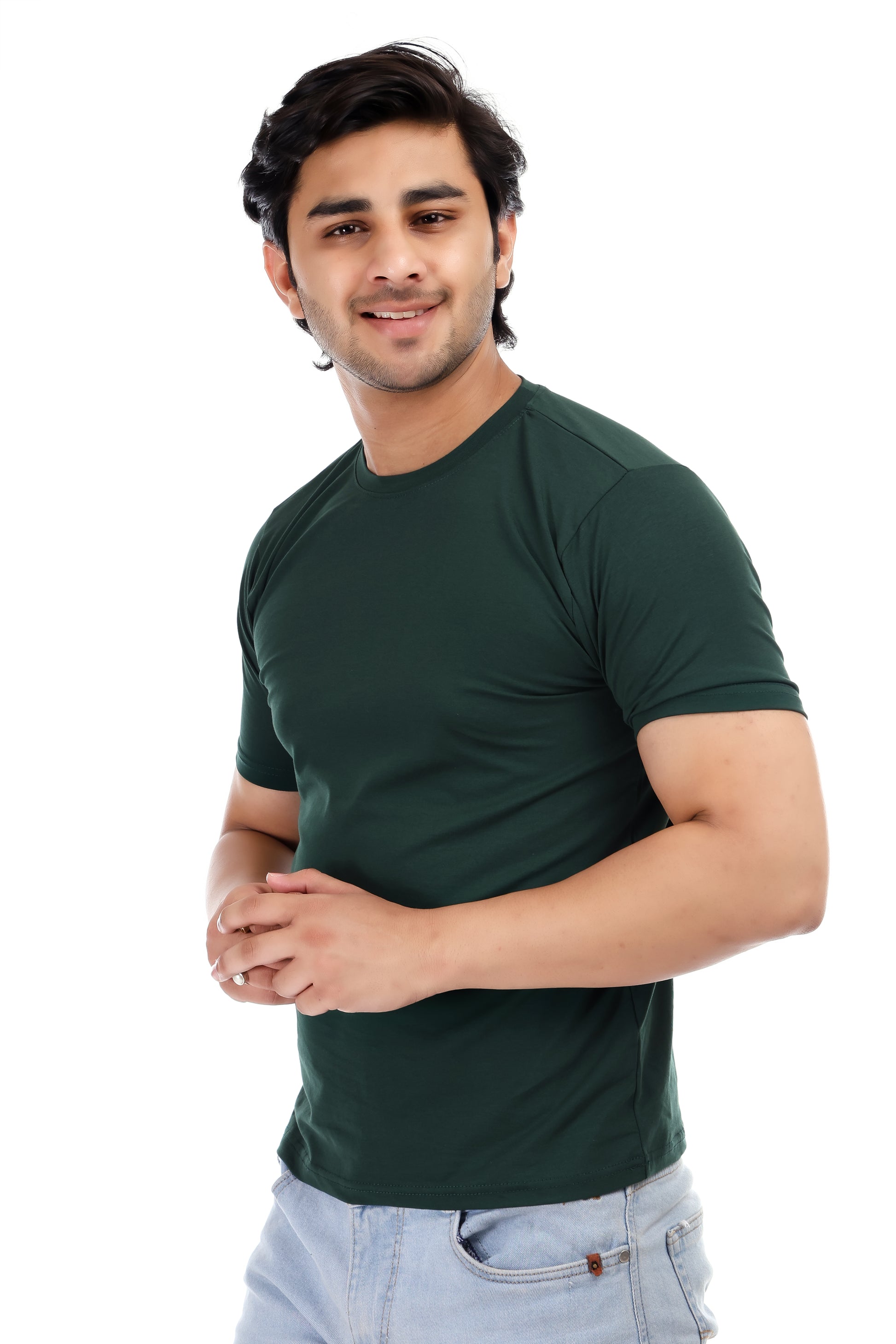 Men's Plain Regular Fit Round Neck 100% Cotton Lycra T-shirt