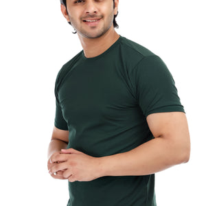 Men's Plain Regular Fit Round Neck 100% Cotton Lycra T-shirt