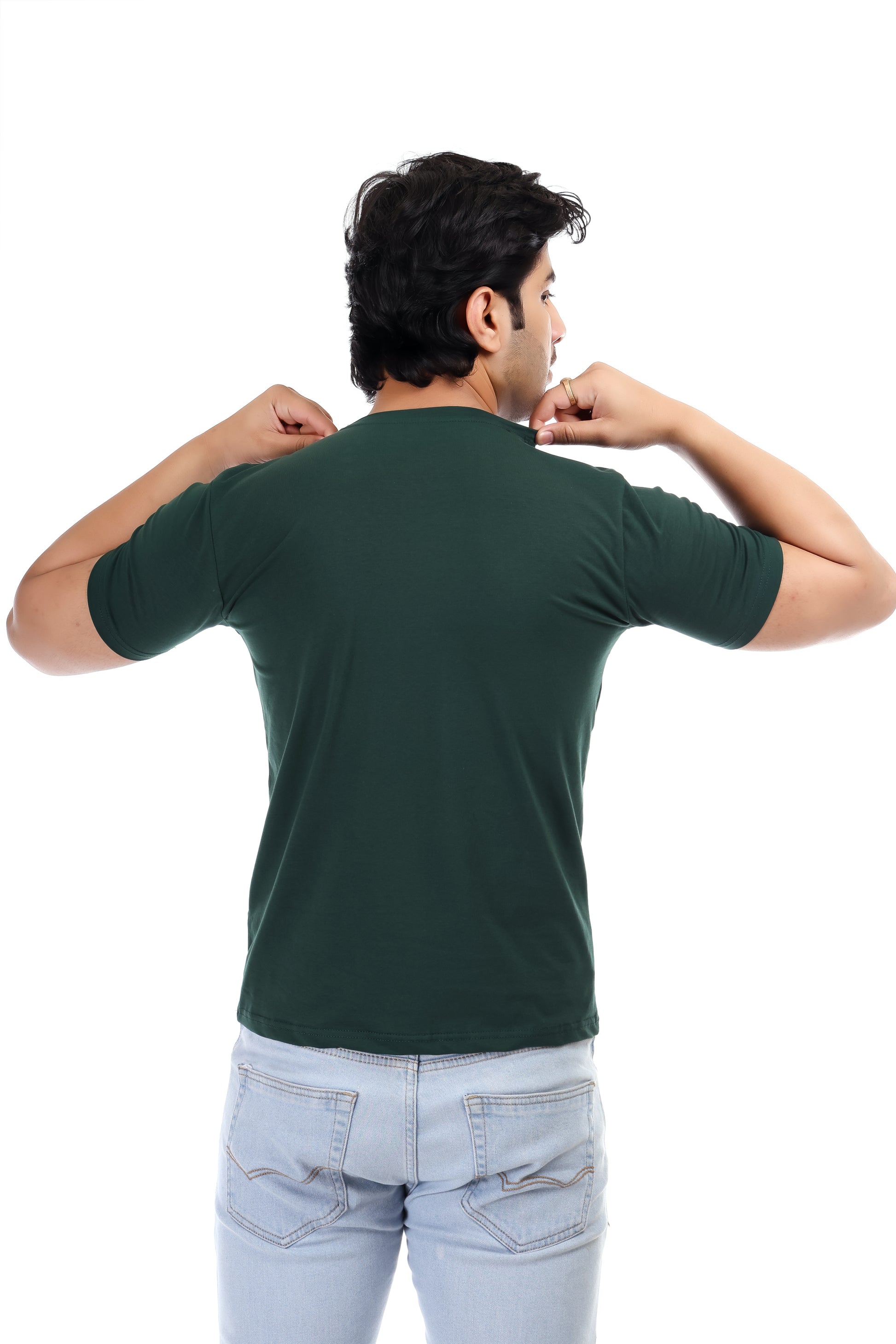 Men's Plain Regular Fit Round Neck 100% Cotton Lycra T-shirt