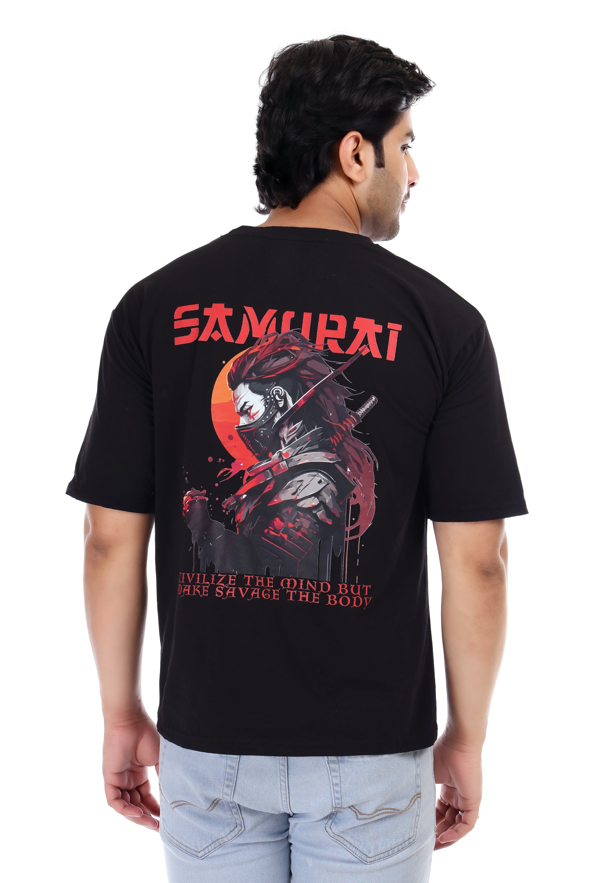 Men's Samurai Printed Oversized Round Neck T-shirt