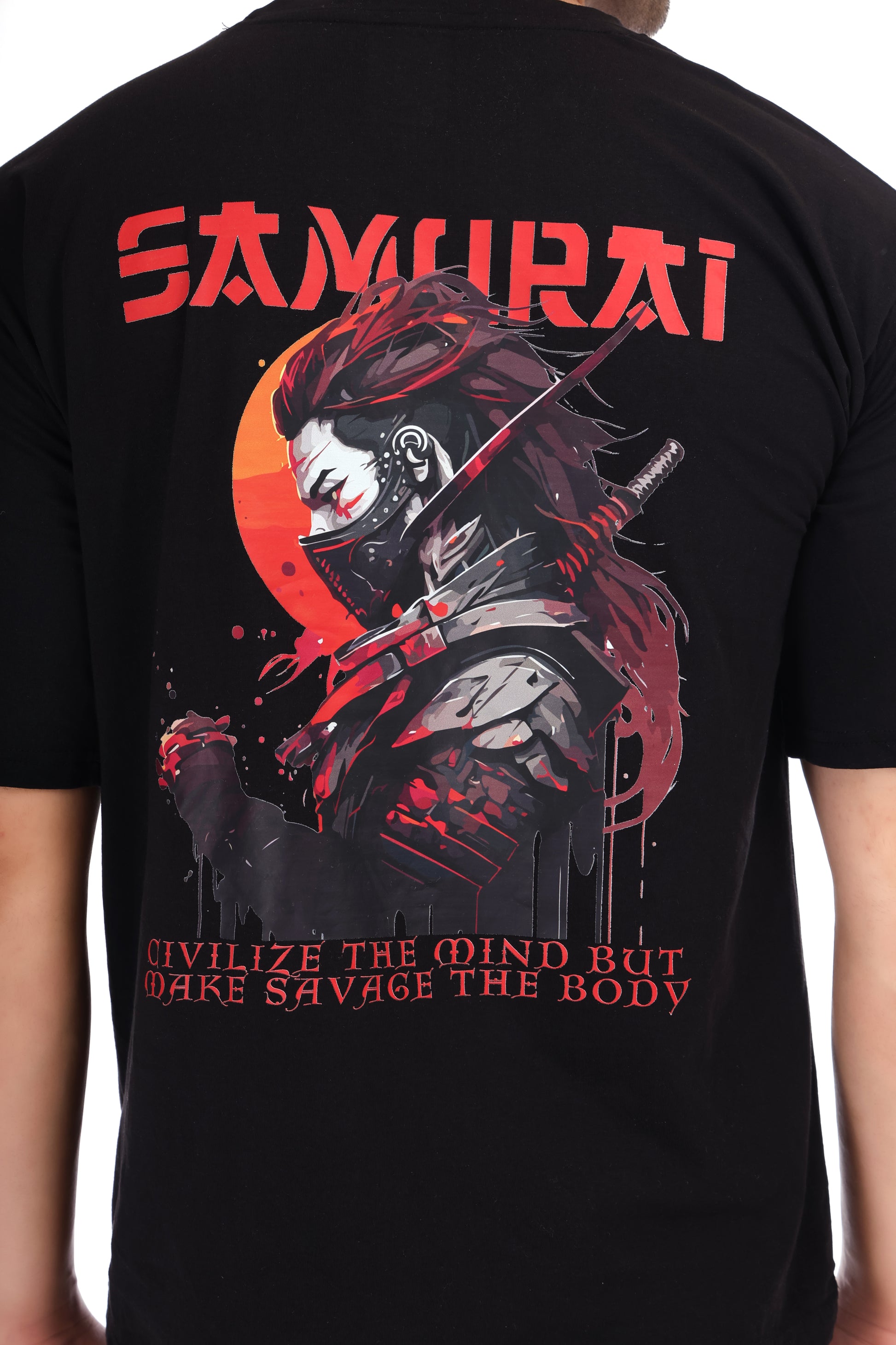 Men's Samurai Printed Oversized Round Neck T-shirt