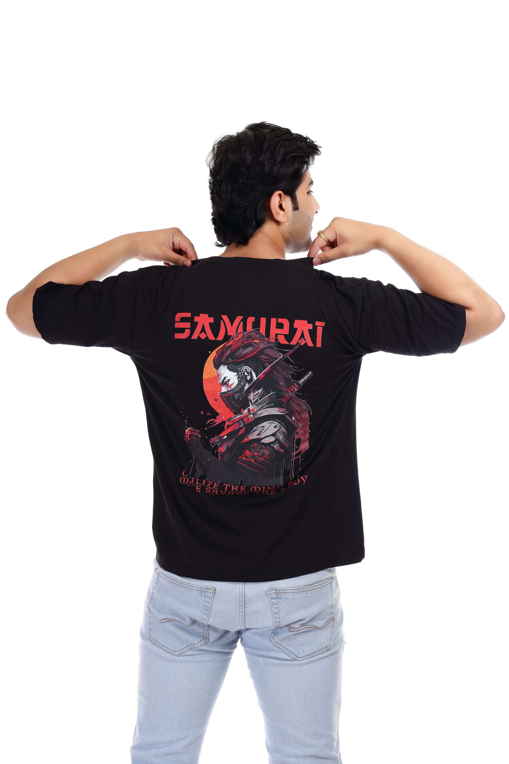 Men's Samurai Printed Oversized Round Neck T-shirt