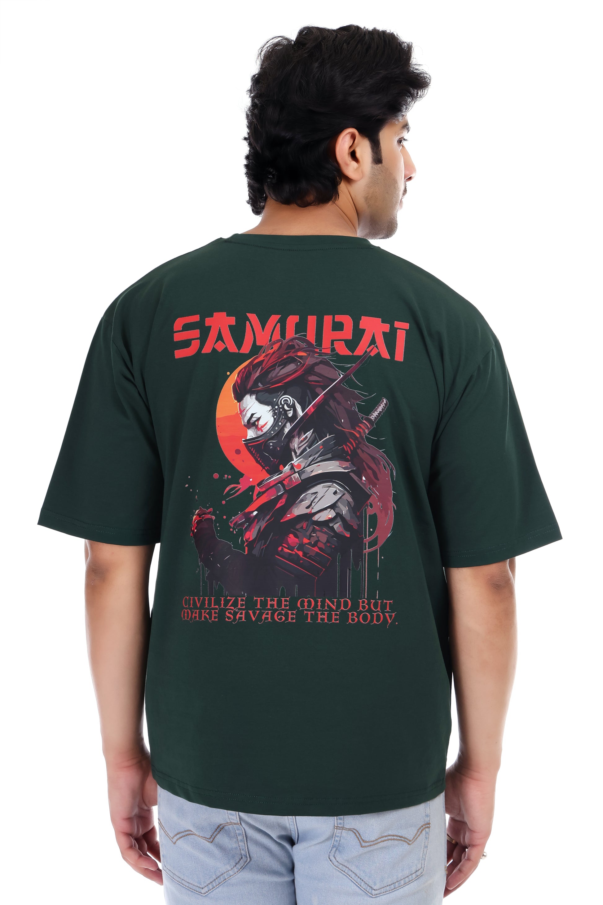 Men's Samurai Printed Oversized Round Neck T-shirt