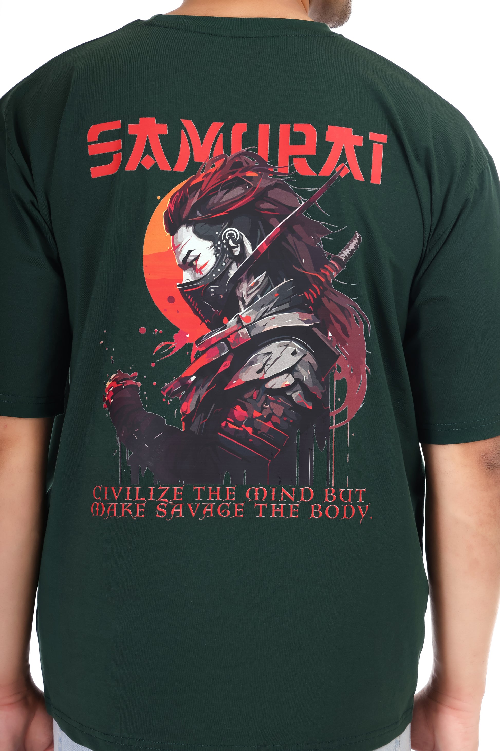 Men's Samurai Printed Oversized Round Neck T-shirt