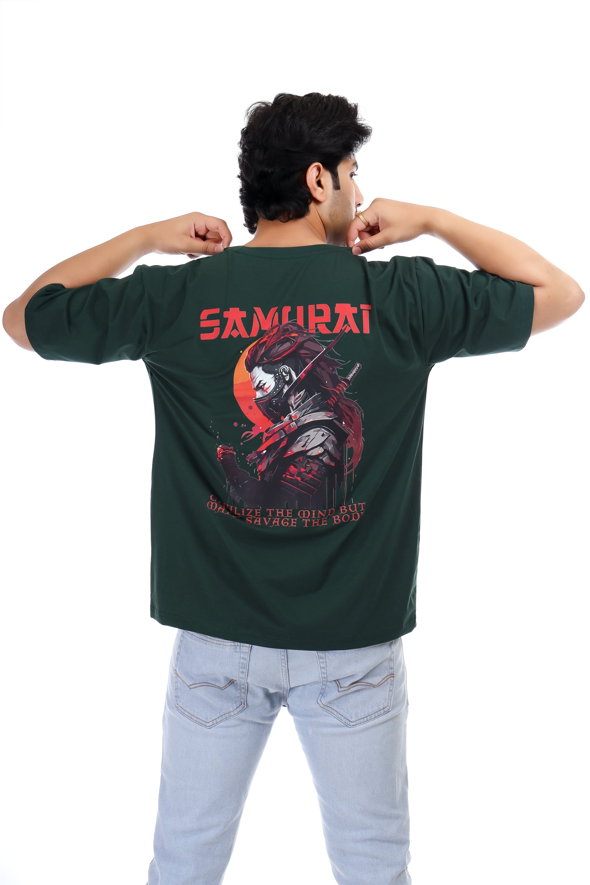 Men's Samurai Printed Oversized Round Neck T-shirt