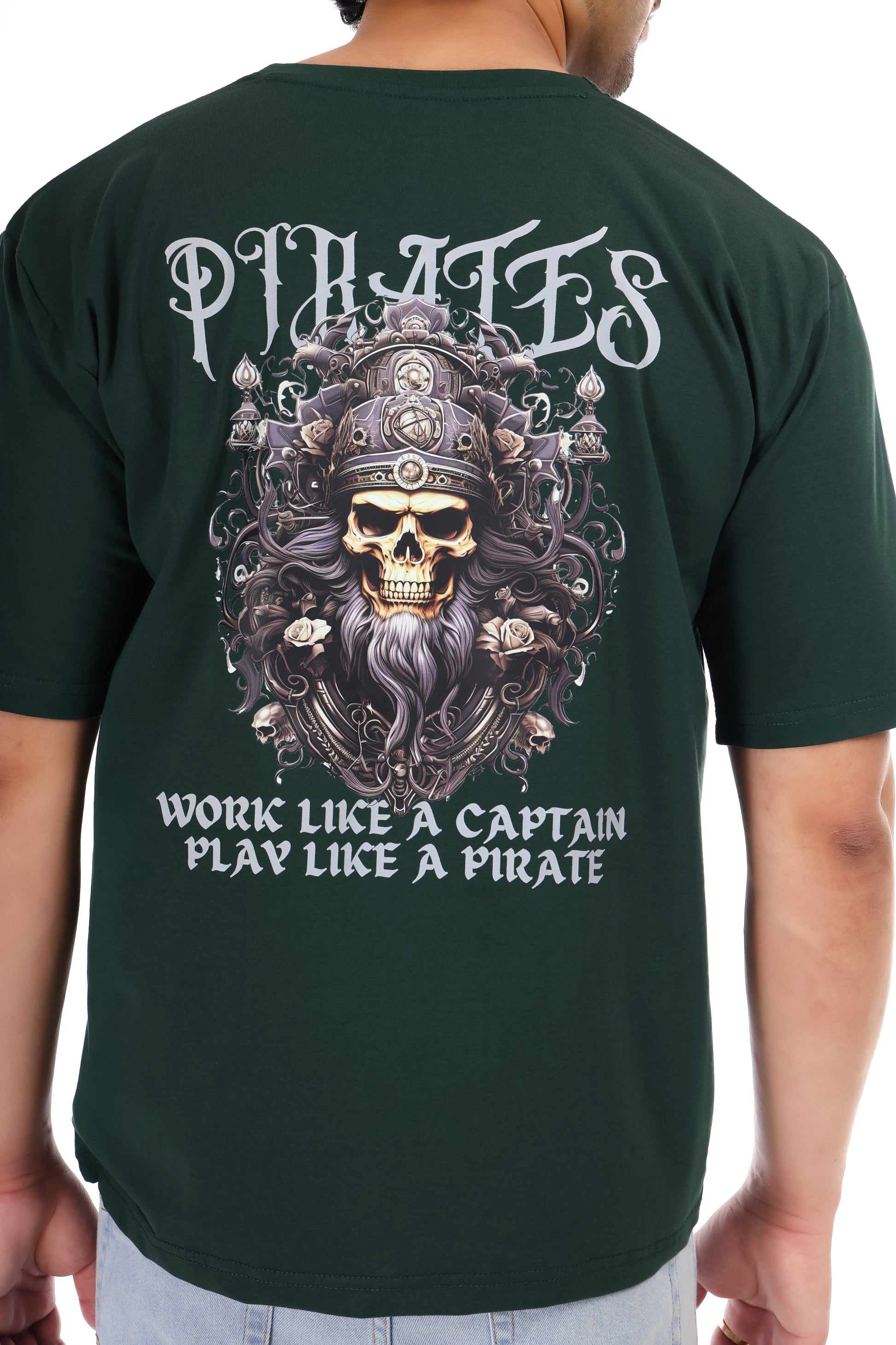 Men's Pirates Printed Oversized Round Neck T-shirt