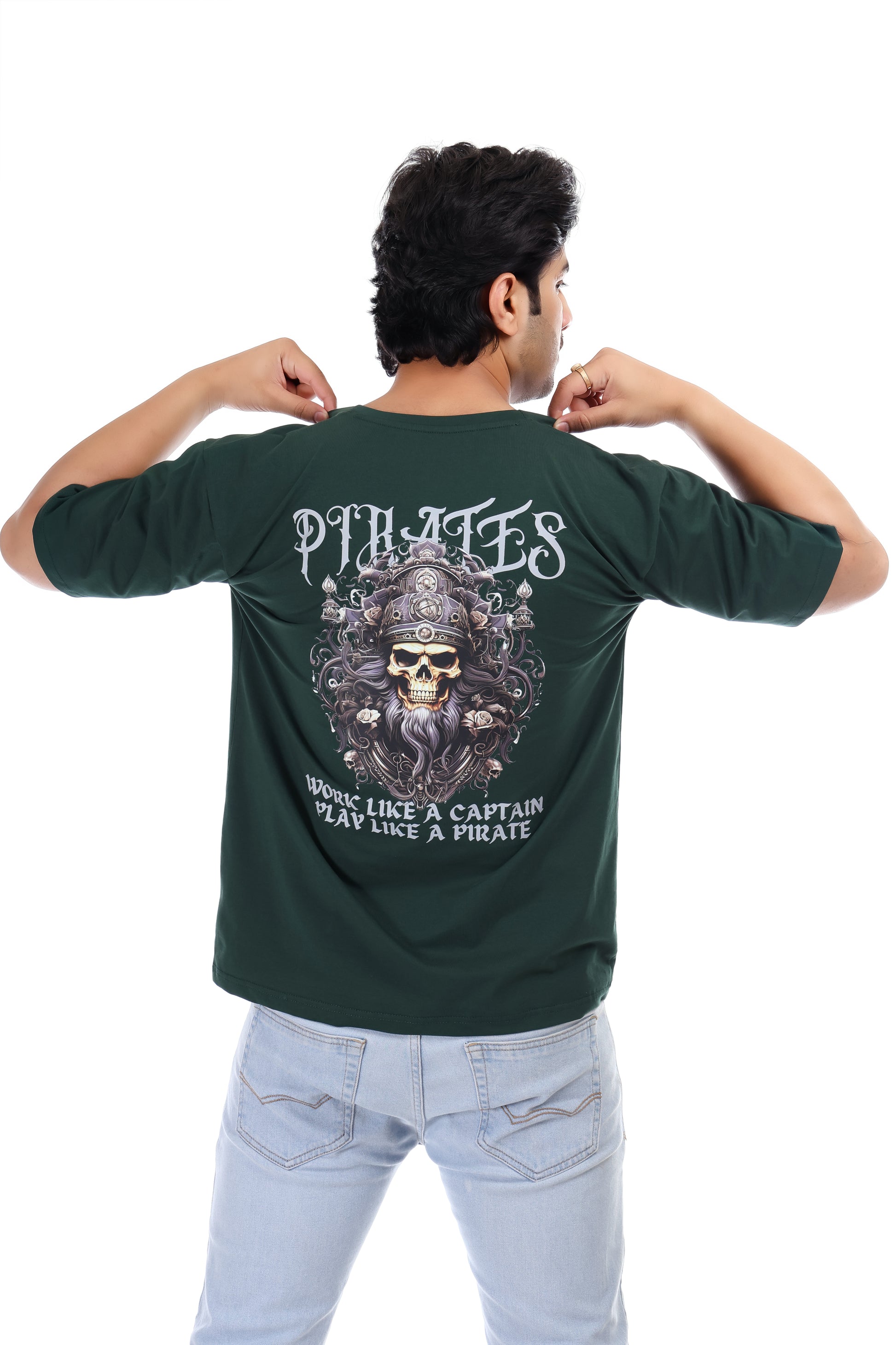 Men's Pirates Printed Oversized Round Neck T-shirt