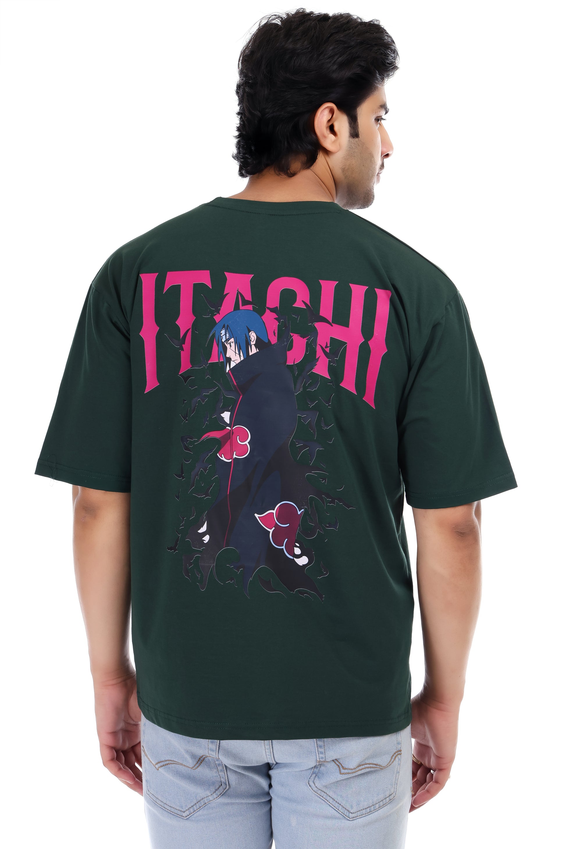 Men's Itachi Anime Printed Oversized Round Neck T-shirt