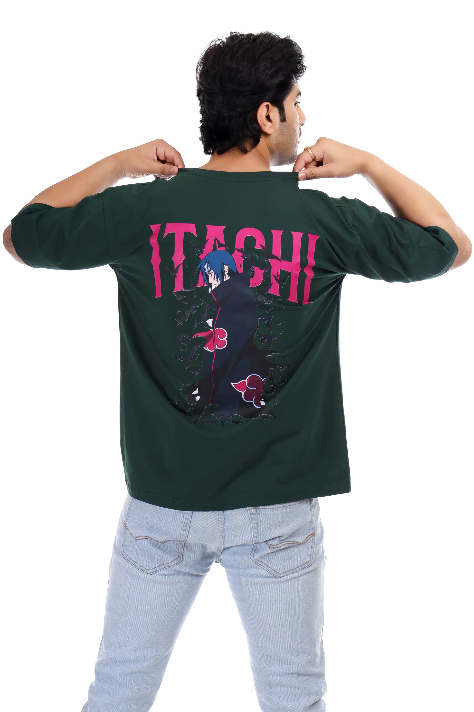 Men's Itachi Anime Printed Oversized Round Neck T-shirt