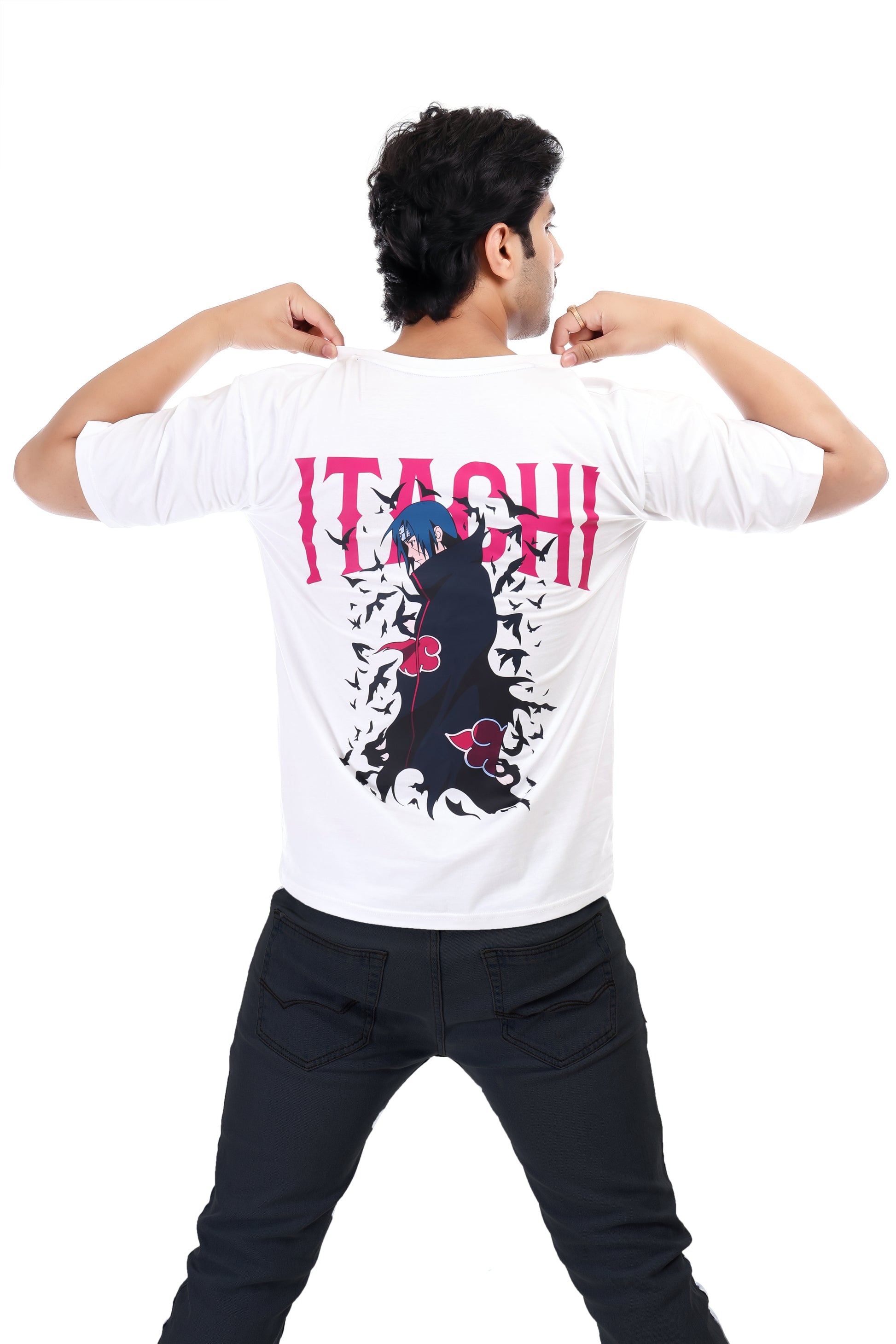 Men's Itachi Anime Printed Oversized Round Neck T-shirt