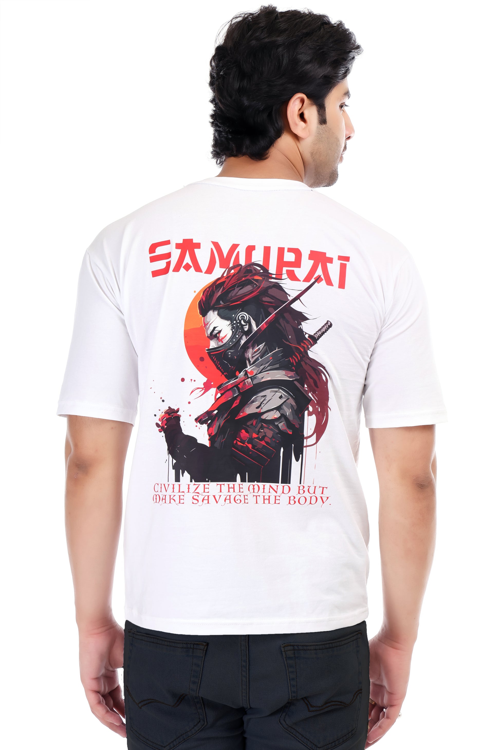 Men's Samurai Printed Oversized Round Neck T-shirt