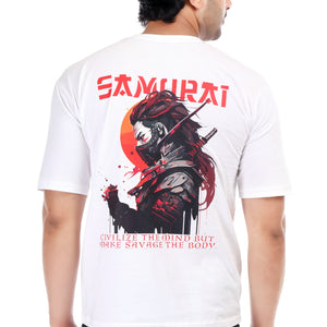 Men's Samurai Printed Oversized Round Neck T-shirt