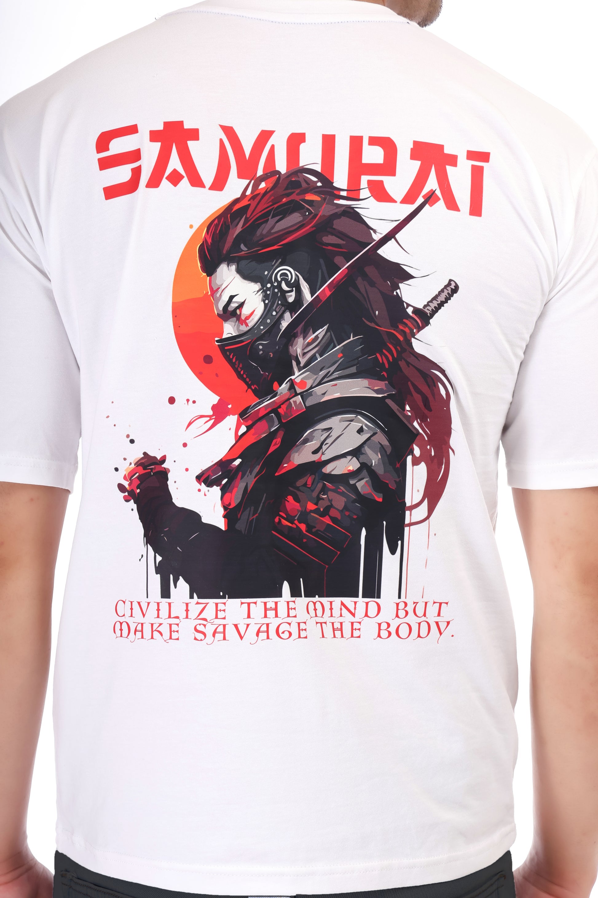 Men's Samurai Printed Oversized Round Neck T-shirt