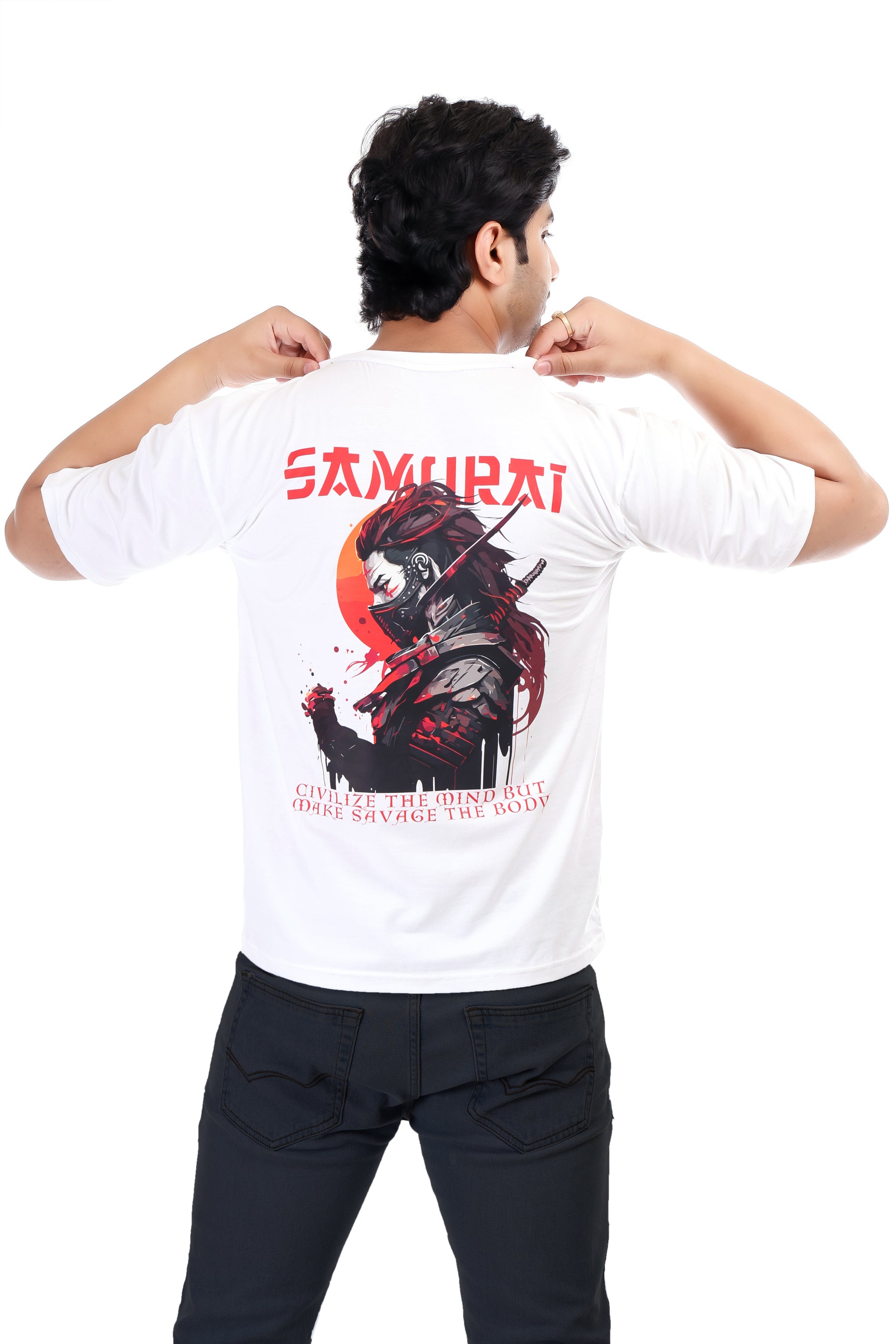 Men's Samurai Printed Oversized Round Neck T-shirt