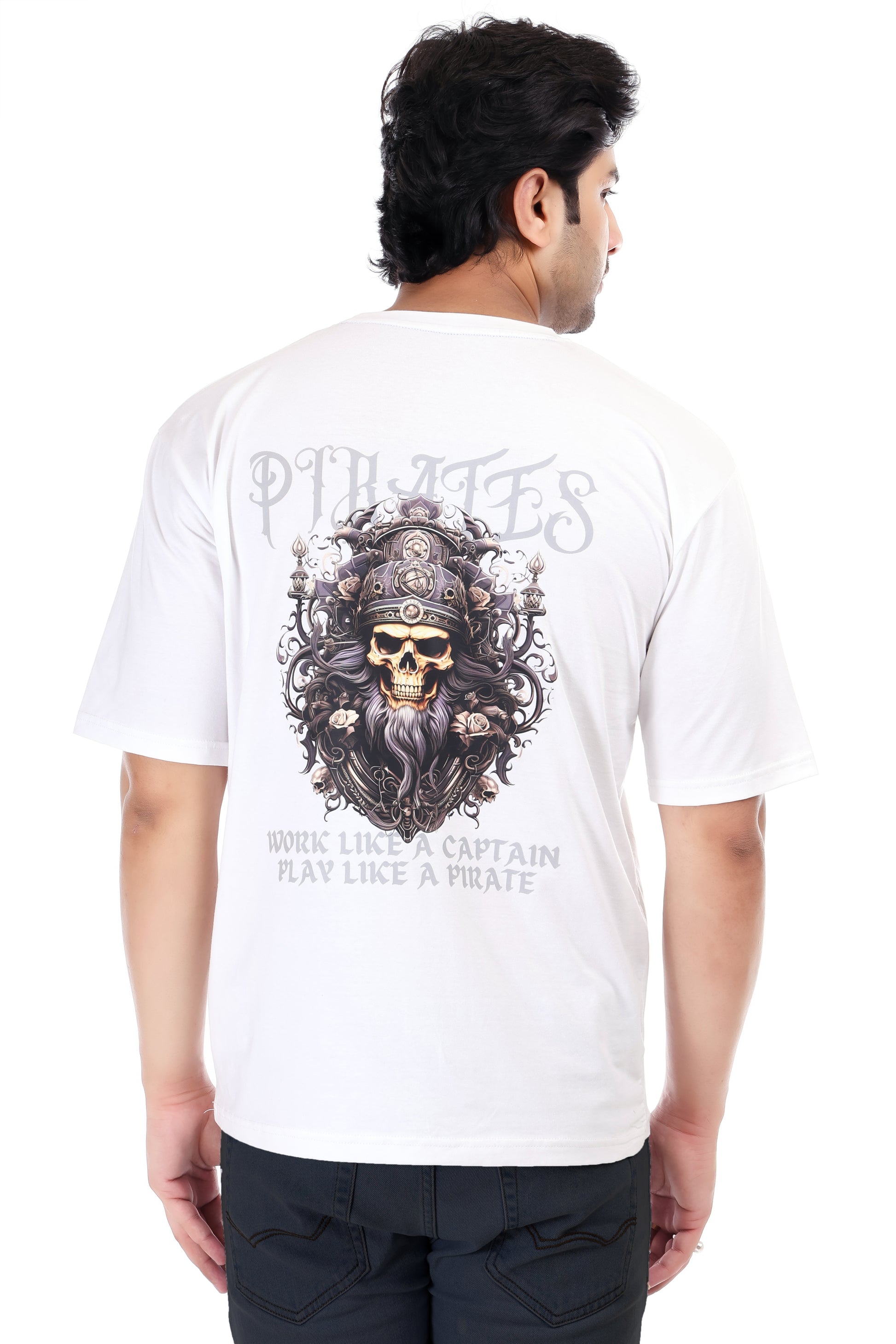 Men's Pirates Printed Oversized Round Neck T-shirt