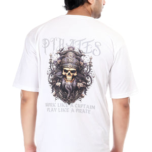 Men's Pirates Printed Oversized Round Neck T-shirt