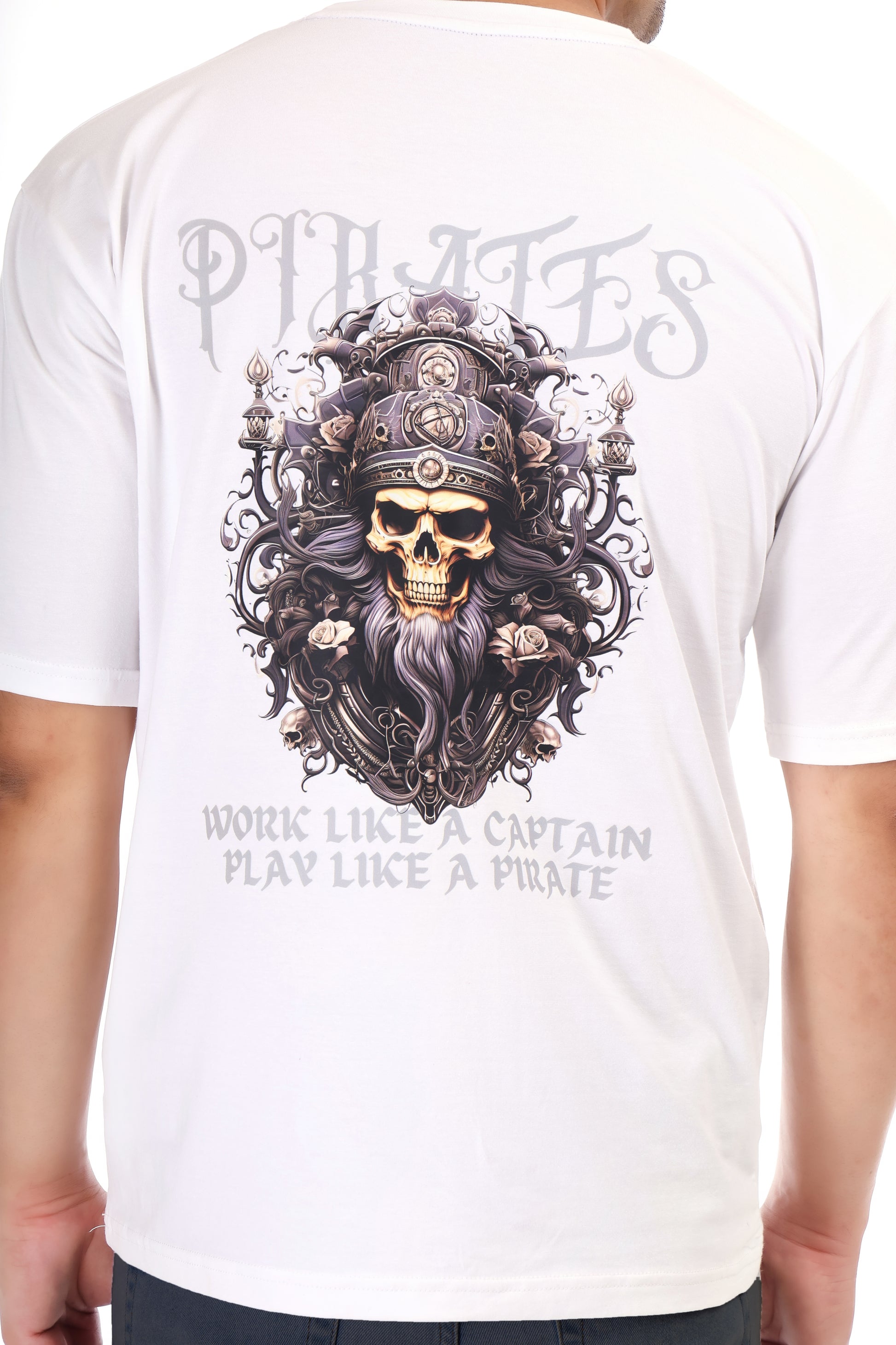 Men's Pirates Printed Oversized Round Neck T-shirt