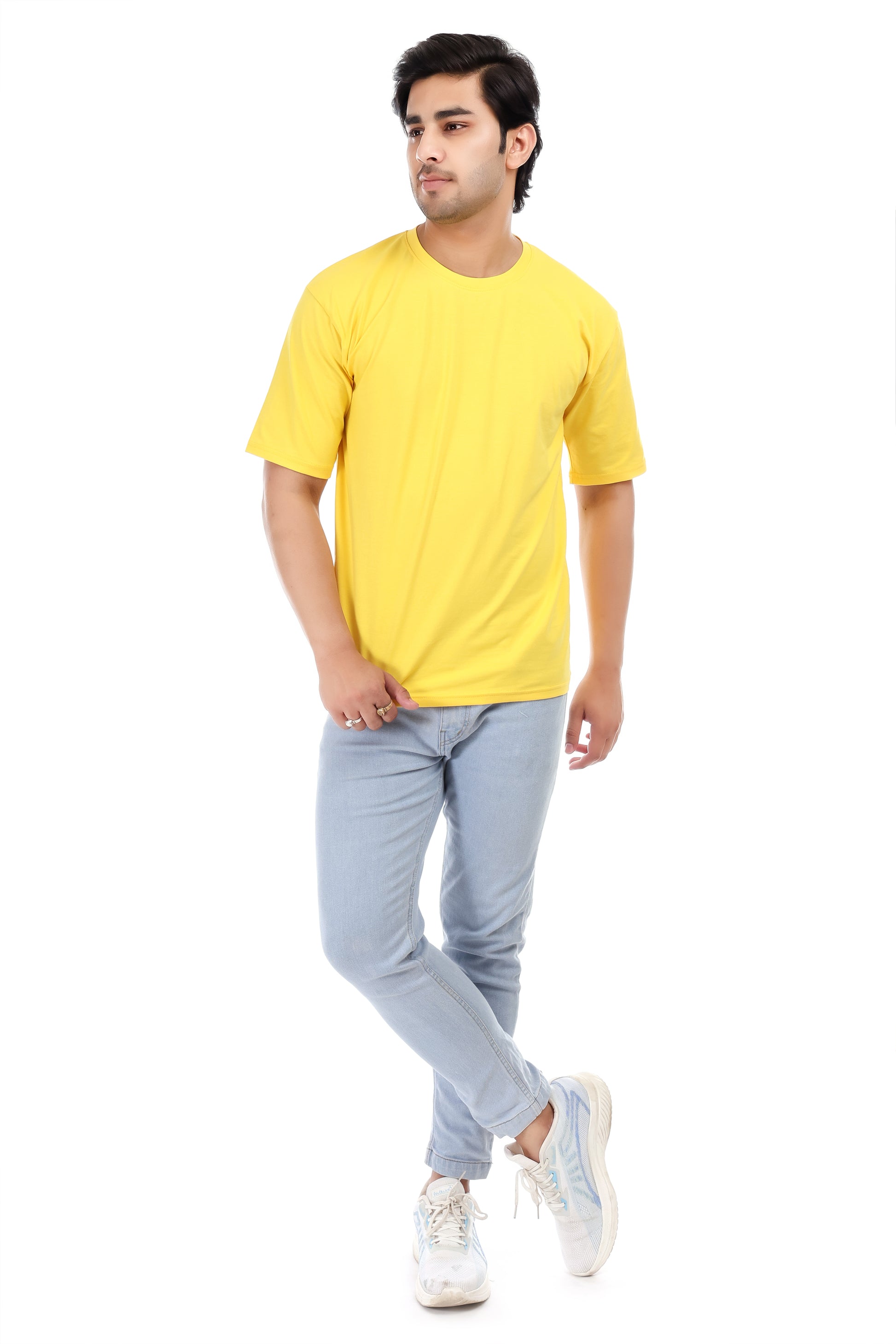 Men's Plain Regular Fit Round Neck 100% Cotton Lycra T-shirt