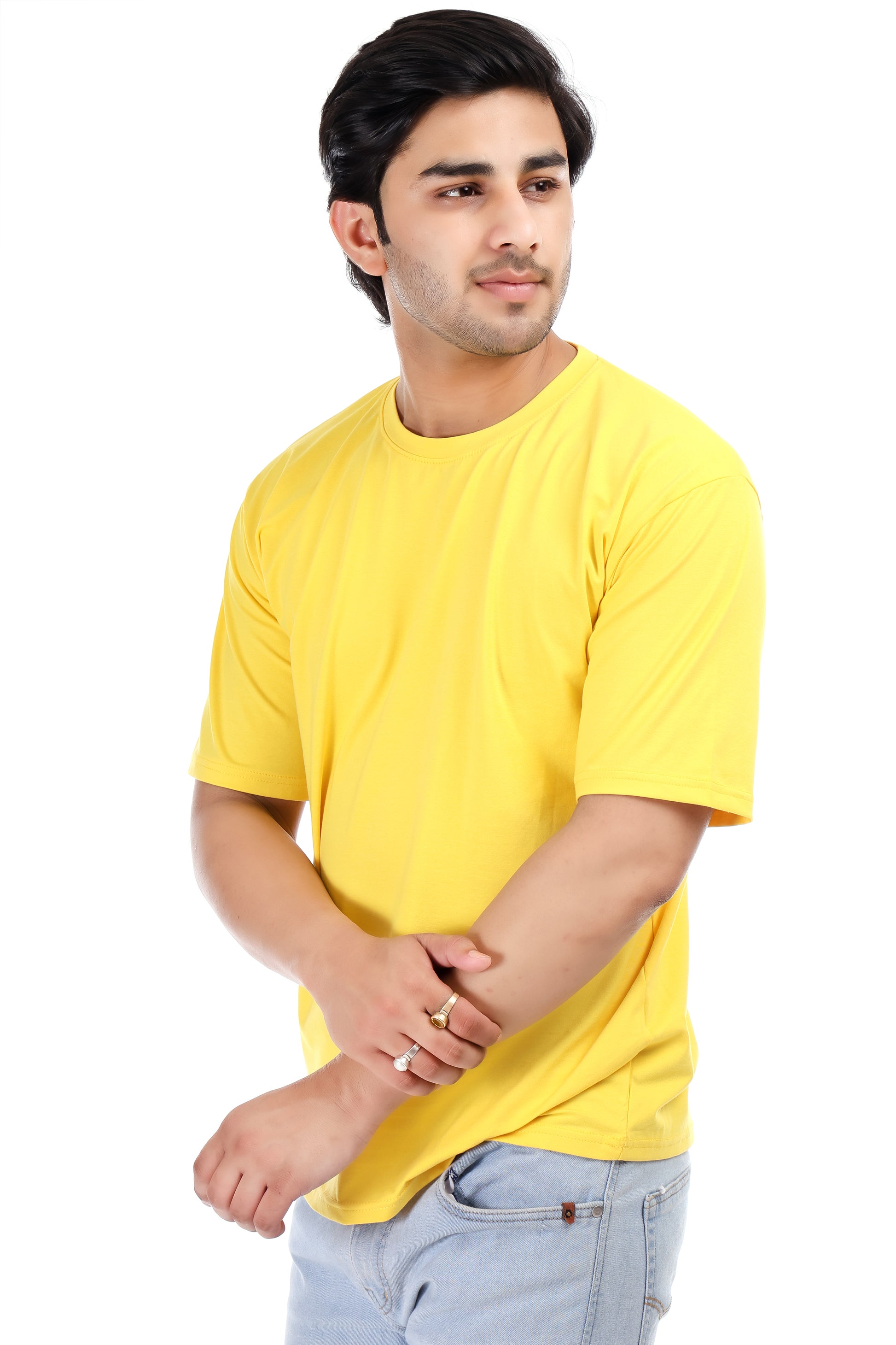 Men's Plain Regular Fit Round Neck 100% Cotton Lycra T-shirt