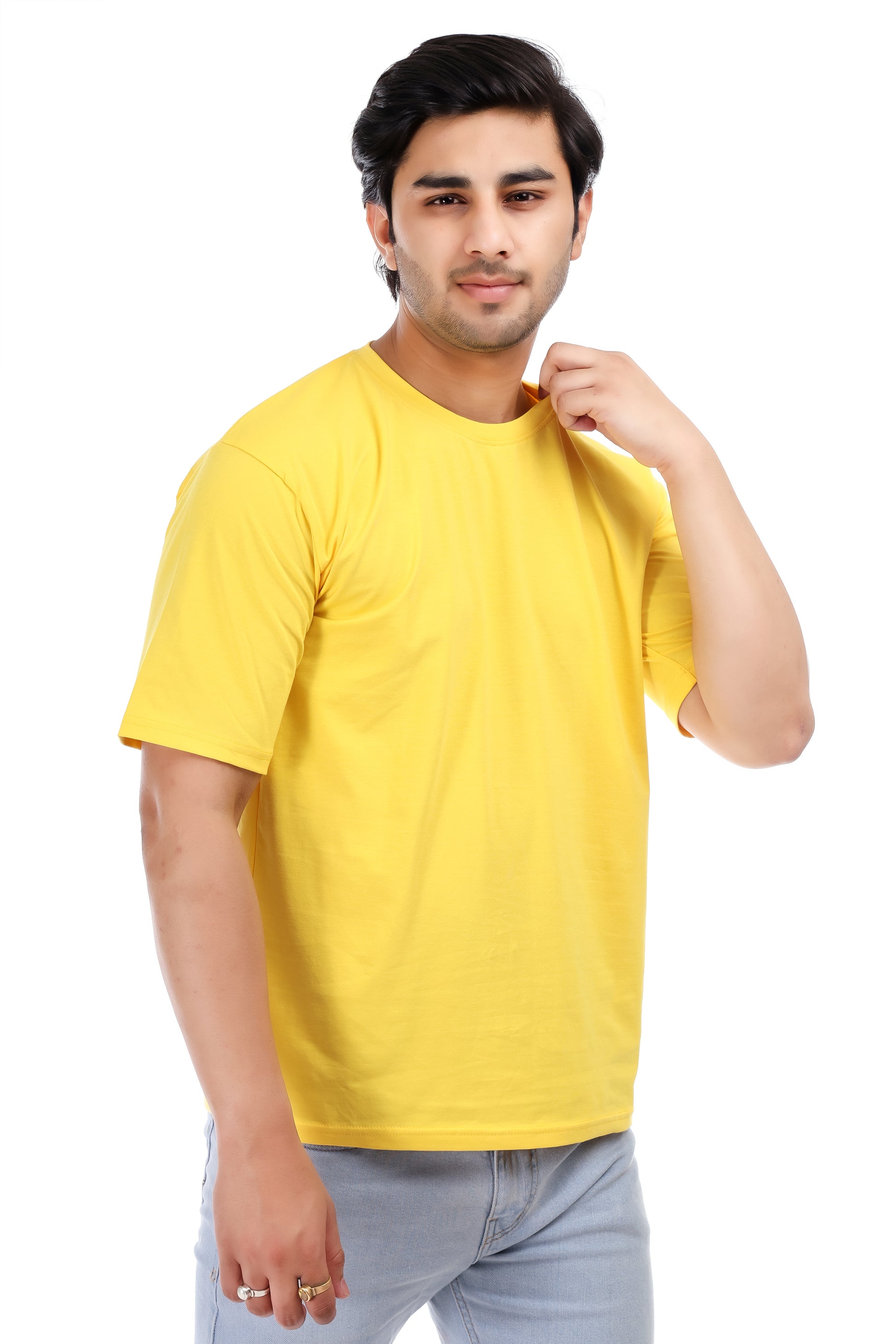 Men's Plain Regular Fit Round Neck 100% Cotton Lycra T-shirt